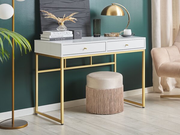 Písací stôl biela zlatá MDF kov 100 x 79 cm matný povrch 2 zásuvky moderný industriálny glamour štýl kancelária