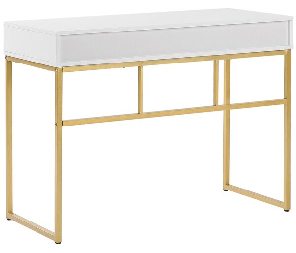 Písací stôl biela zlatá MDF kov 100 x 79 cm matný povrch 2 zásuvky moderný industriálny glamour štýl kancelária