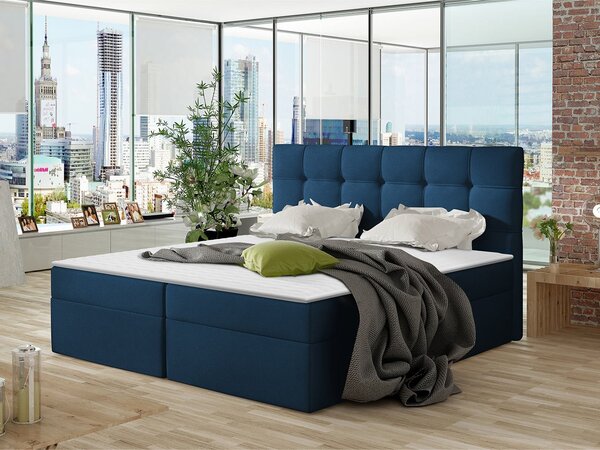 Boxpringová manželská posteľ 160x200 CLARA - modrá + topper ZDARMA