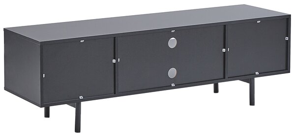 TV stolík čierna so svetlým drevom 140 cm 2 skrinky 2 police industriálny dizajn obývacia izba