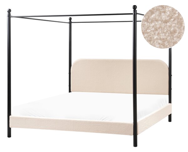 Posteľ s baldachýnom čierny kovový rám béžové buklé čalúnenie 180 x 200 cm retro minimalistický štýl
