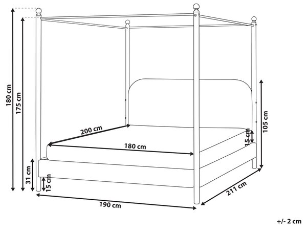 Posteľ s baldachýnom čierny kovový rám béžové buklé čalúnenie 180 x 200 cm retro minimalistický štýl