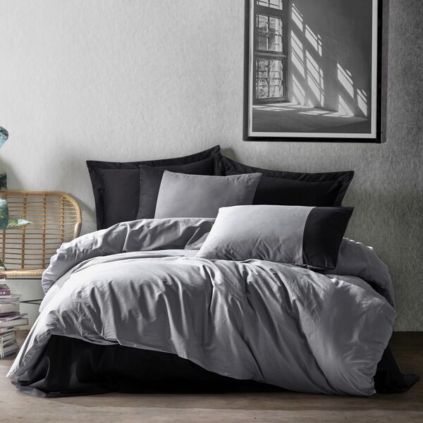POSTEĽNÁ BIELIZEŇ, renforcé, sivá, čierna, 135/200 cm - Online Only bytové doplnky, Online Only