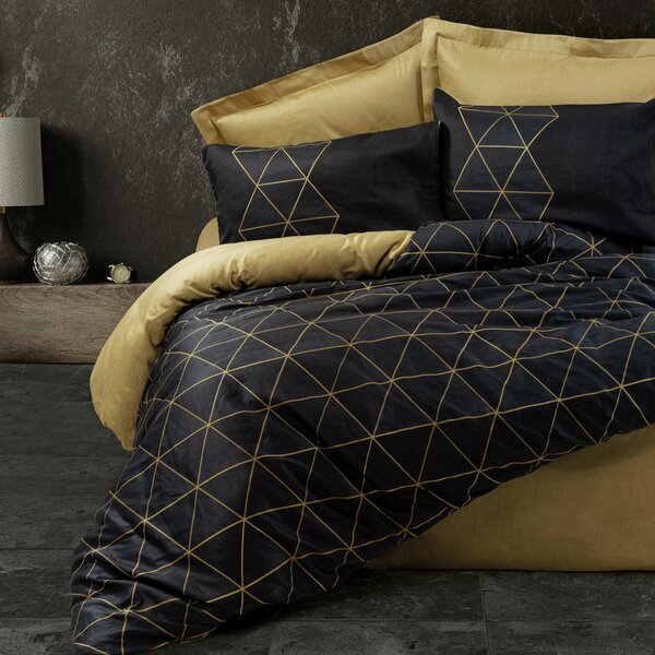 POSTEĽNÁ BIELIZEŇ, renforcé, čierna, zlatá, 155/220 cm - Online Only bytové doplnky, Online Only