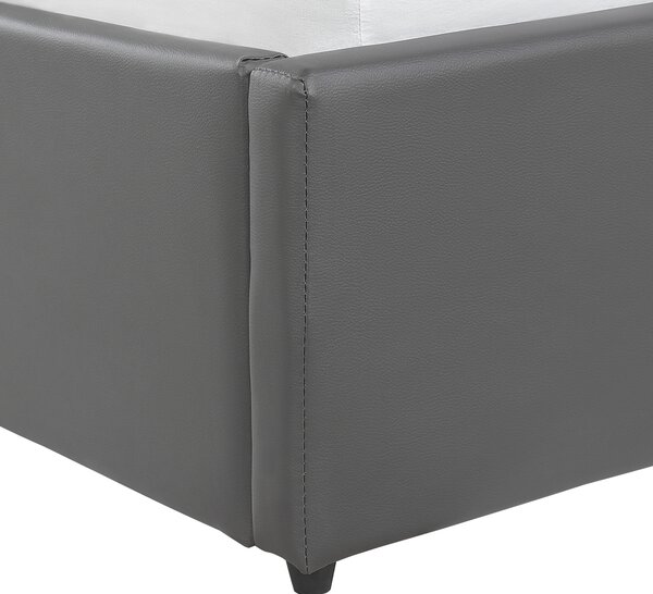Posteľ sivá čalúnená umelá koža 180 x 200 cm s úložným priestorom rám postele s roštom a čelom