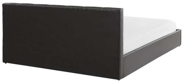 Posteľ sivá čalúnená umelá koža 180 x 200 cm s úložným priestorom rám postele s roštom a čelom