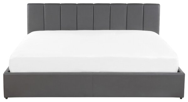 Posteľ sivá čalúnená umelá koža 180 x 200 cm s úložným priestorom rám postele s roštom a čelom