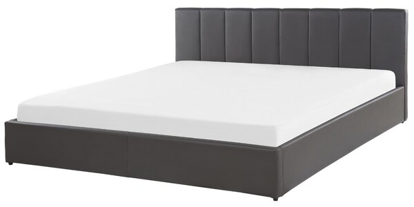 Posteľ sivá čalúnená umelá koža 180 x 200 cm s úložným priestorom rám postele s roštom a čelom