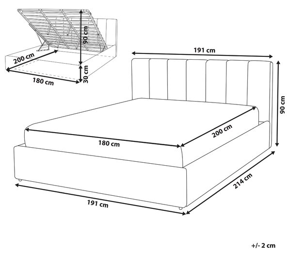 Posteľ svetlosivá čalúnená 180 x 200 cm s úložným priestorom rám postele s roštom a čelom