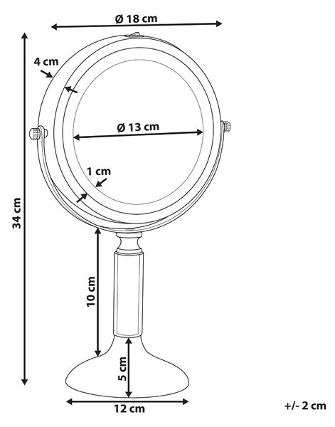 Zrkadlo na líčenie zlatý kovový rám ø 13 cm s LED svetlom zväčšujúce obojstranné kozmetické