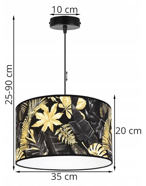 Závesné svietidlo Gold Flowers, 1x čierne textilné tienidlo s kvetinovým vzorom, (fi 35cm)