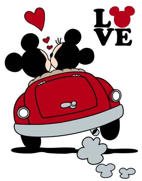 Samolepka na stenu "Mickey a Minnie v aute"