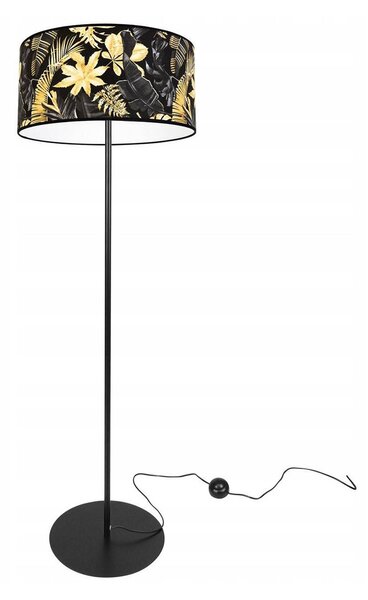 Stojacia lampa Gold Flowers, 1x čierne textilné tienidlo s kvetinovým vzorom, (fi 40cm), o