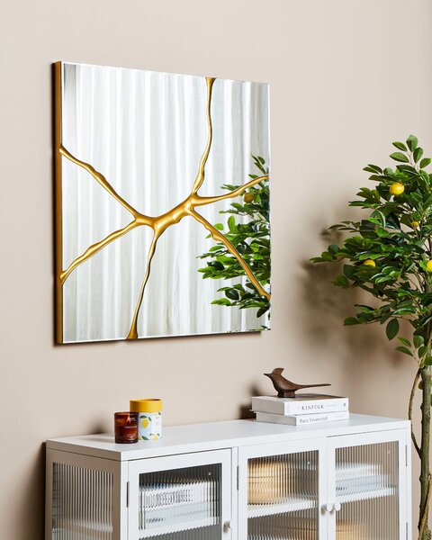 Nástenné zrkadlo zlaté 80 x 80 cm dekoratívne štvorcové na stenu moderný štýl bytové doplnky