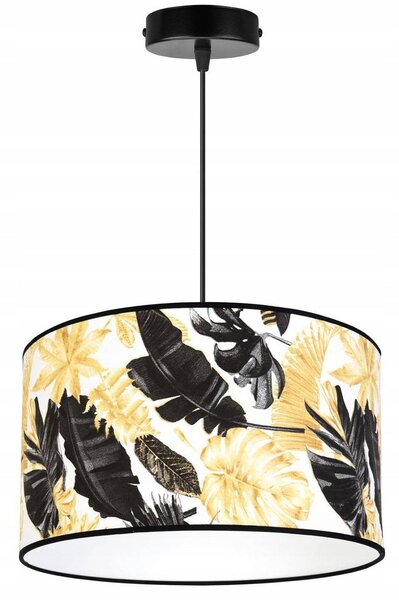 Závesné svietidlo GOLD FLOWERS, 1x biele textilné tienidlo s kvetinovým vzorom, (výber z 2 farieb konštrukcie), (fi 35cm)