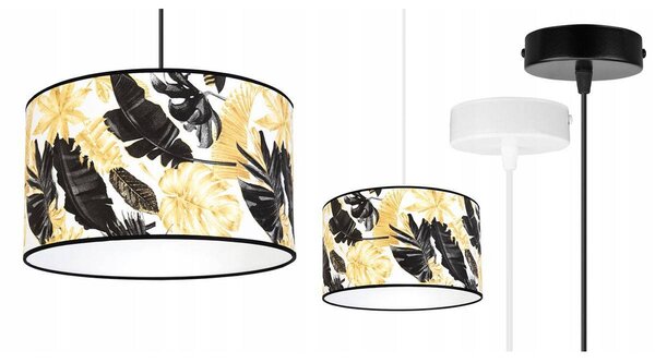 Závesné svietidlo Gold Flowers, 1x biele textilné tienidlo s kvetinovým vzorom, (výber z 2 farieb konštrukcie), (fi 35cm)
