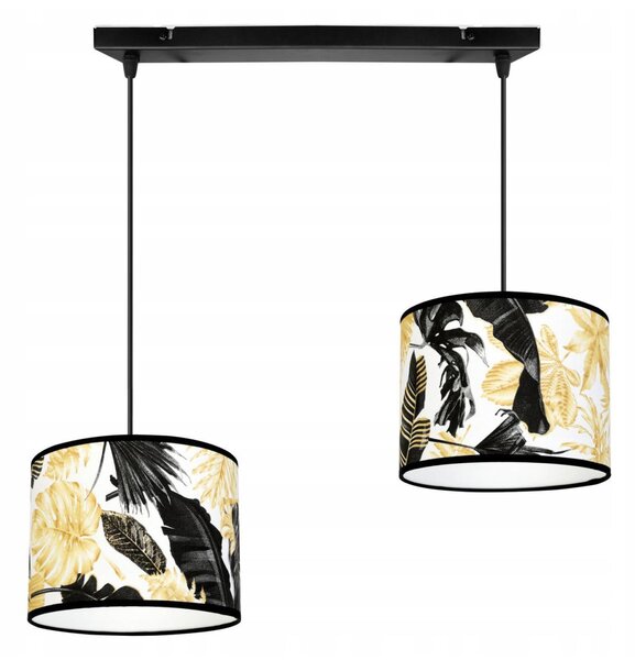 Závesné svietidlo Gold Flowers, 2x biele textilné tienidlo s kvetinovým vzorom, (výber z 2 farieb konštrukcie)