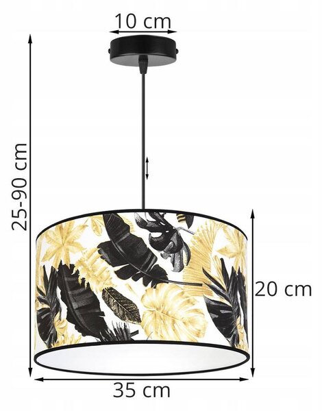 Závesné svietidlo Gold Flowers, 1x biele textilné tienidlo s kvetinovým vzorom, (výber z 2 farieb konštrukcie), (fi 35cm)
