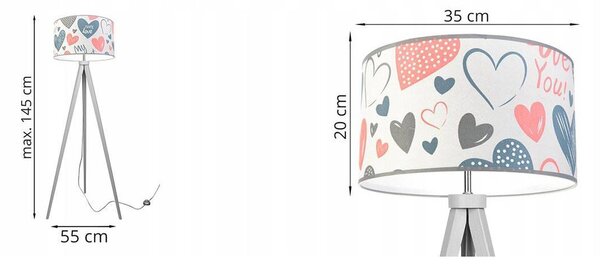Detská stojacia lampa Heart, 1x biele textilné tienidlo so vzororm, (výber z 2 farieb konštrukcie), p