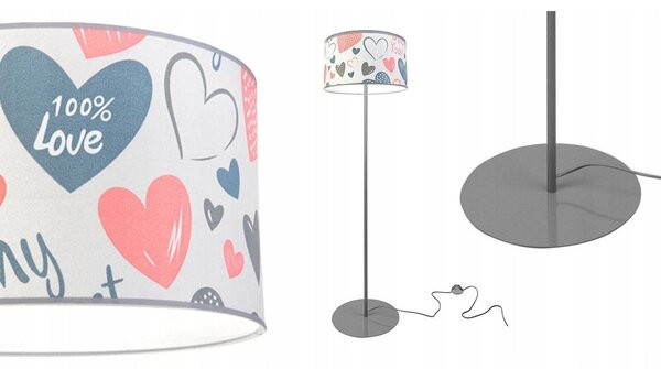 Detská stojacia lampa Heart, 1x biele textilné tienidlo so vzororm, (výber z 2 farieb konštrukcie), o, p