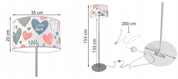Detská stojacia lampa Heart, 1x biele textilné tienidlo so vzororm, (výber z 2 farieb konštrukcie), o, p