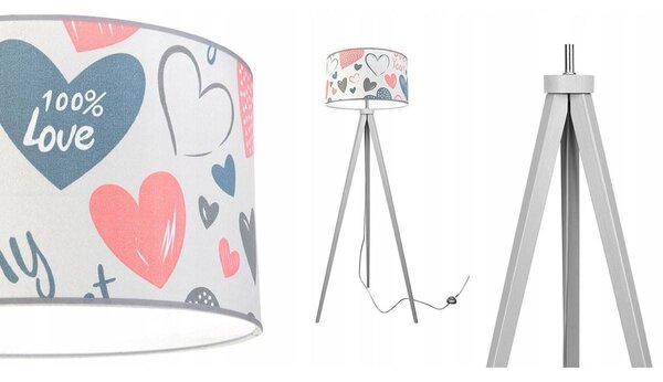 Detská stojacia lampa Heart, 1x biele textilné tienidlo so vzororm, (výber z 2 farieb konštrukcie), p