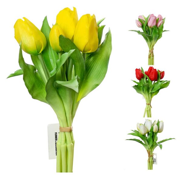 Umelá kytica tulipán gumený zvazok mix 4f 29cm
