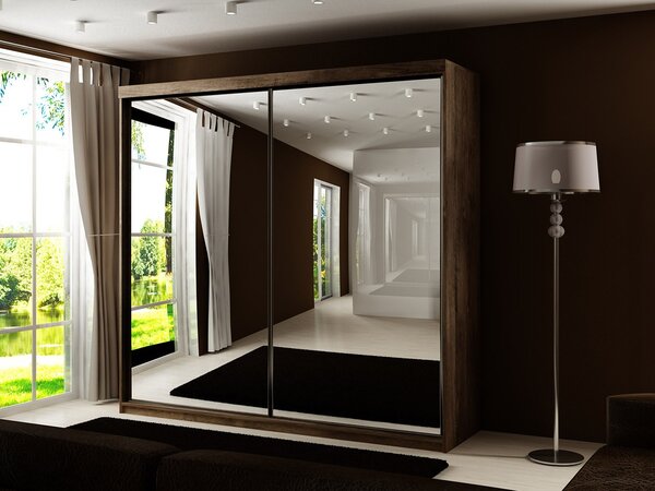 Šatníková skriňa s posuvnými dverami a zrkadlom 200 cm ELVIRA - jaseň tmavý