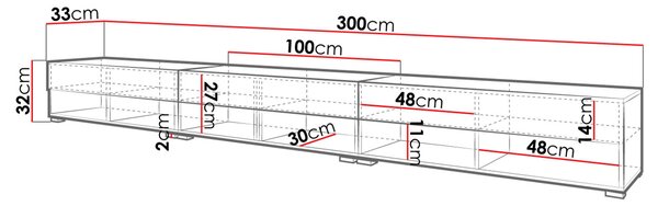 Televízny stolík 300 cm WILLA A - dub wotan