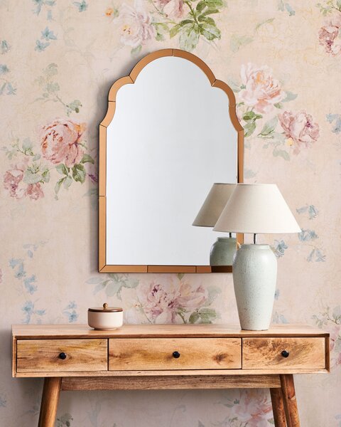 Nástenné zrkadlo medené sklo MDF 60 x 89 cm nepravidelný tvar závesné na stenu art deco štýl obývačka spálňa