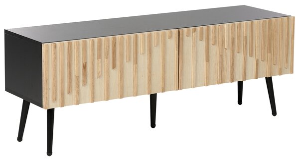 TV stolík svetlé drevo MDF drevený rám železné nohy úložný priestor moderný štýl obývacia izba