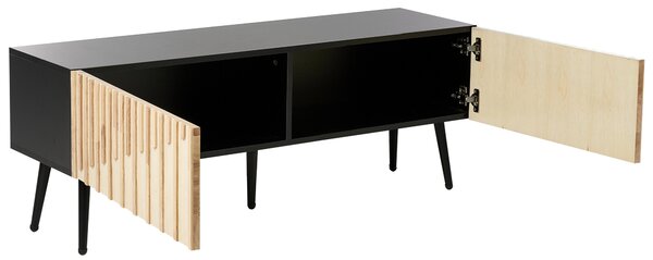 TV stolík svetlé drevo MDF drevený rám železné nohy úložný priestor moderný štýl obývacia izba