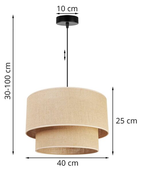 Závesné svietidlo Juta, 1x jutové tienidlo, (výber z 2 farieb konštrukcie), (fi 40cm)