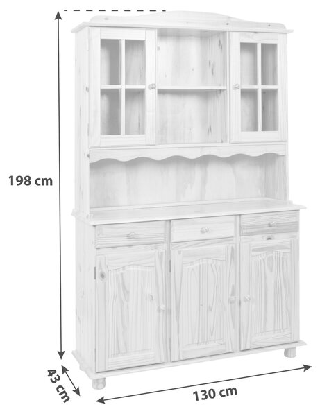 PRÍBORNÍK S VITRÍNOU, borovica, farba borovice, 130/198/43 cm P & B - Sklenené vitríny, Online Only