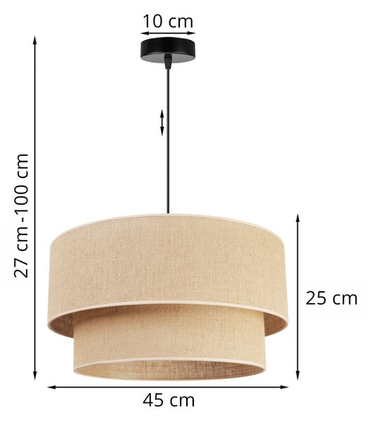 Závesné svietidlo Juta, 1x jutové tienidlo, biela konštrukcia, (fi 45cm)