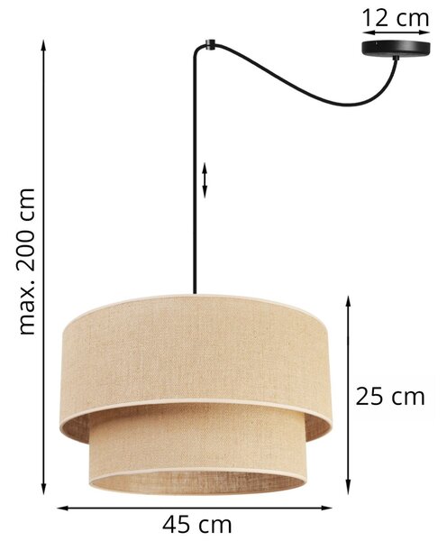 Závesné svietidlo Juta Spider, 1x jutové tienidlo, (výber z 2 farieb konštrukcie), (fi 45cm)