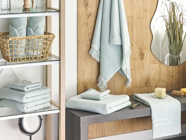 Sada 9 uterákov zelená bavlna polyester froté uteráky osušky kúpeľňová predložka uteráky pre hostí doplnky do kúpeľne