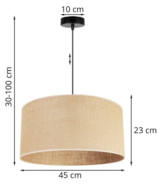 Závesné svietidlo Juta, 1x jutové tienidlo, (výber z 2 farieb konštrukcie), (fi 45cm)