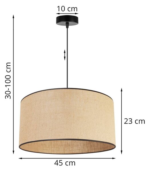 Závesné svietidlo Juta, 1x jutové tienidlo, (výber z 2 farieb konštrukcie), (fi 45cm), bl