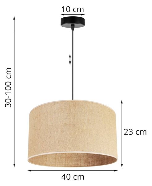 Závesné svietidlo Juta, 1x jutové tienidlo, (výber z 2 farieb konštrukcie), (fi 40cm, v 23cm)