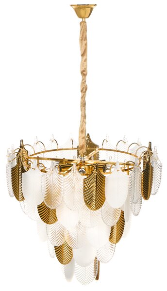 Luster mosadzný kov sklo ⌀ 46 cm závesná lampa krištáľový sklenený glamour štýl obývačka spálňa