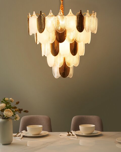 Luster mosadzný kov sklo ⌀ 46 cm závesná lampa krištáľový sklenený glamour štýl obývačka spálňa