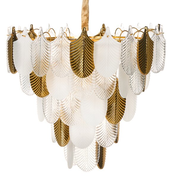 Luster mosadzný kov sklo ⌀ 46 cm závesná lampa krištáľový sklenený glamour štýl obývačka spálňa
