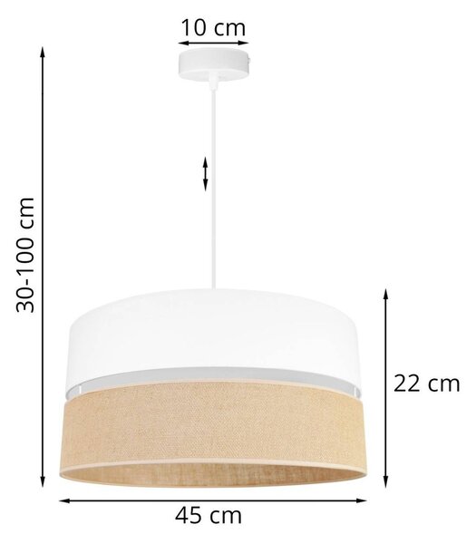Závesné svietidlo Juta, 1x jutové/biele textilné tienidlo, (fi 45cm), w