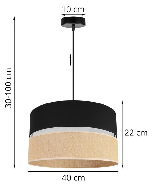 Závesné svietidlo Juta, 1x jutové/čierne textilné tienidlo, (fi 40cm), b
