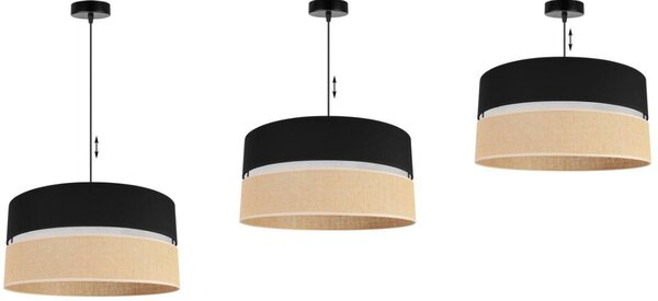 Závesné svietidlo Juta, 1x jutové/čierne textilné tienidlo, (fi 45cm), b