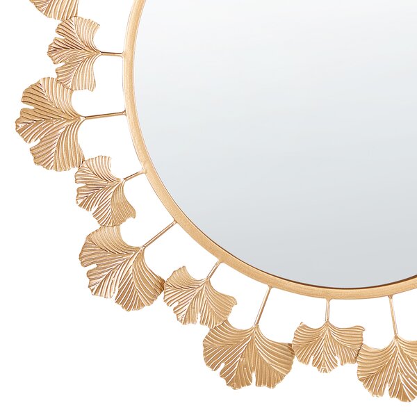 Nástenné zrkadlo zlaté kovové okrúhle 60 cm rám so vzorom listov elegantná obývacia izba spálňa glamour
