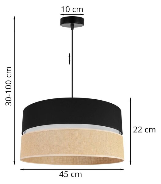 Závesné svietidlo Juta, 1x jutové/čierne textilné tienidlo, (fi 45cm), b