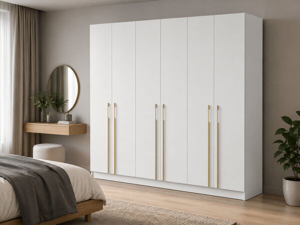 Šatníková skriňa Casmira 230x210x55 - biela / zlatá