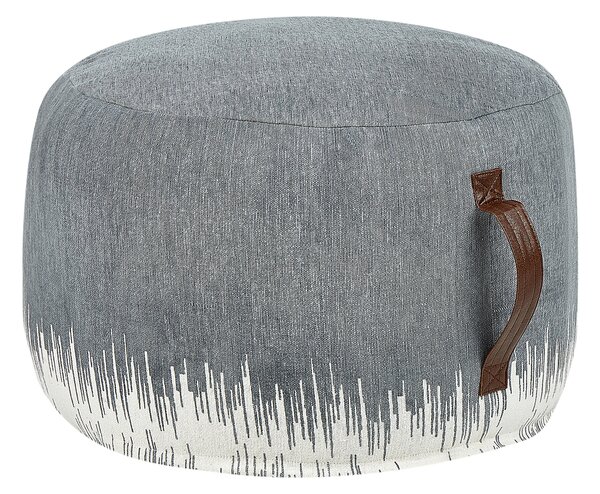 Taburetka sivá a biela bavlnená 50 x 30 cm ručne vyrobený dekoratívny puf boho moderný štýl obývacia izba spálňa
